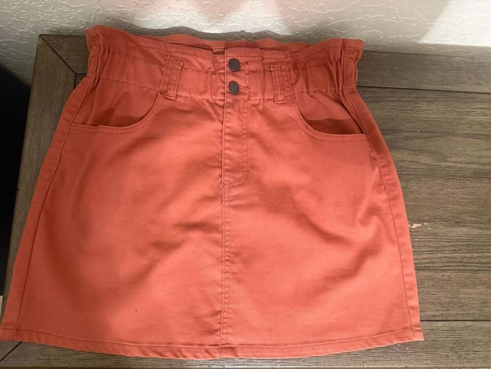Jolt Orange Paperbag Waist Button-Up Mini Skirt Size M
